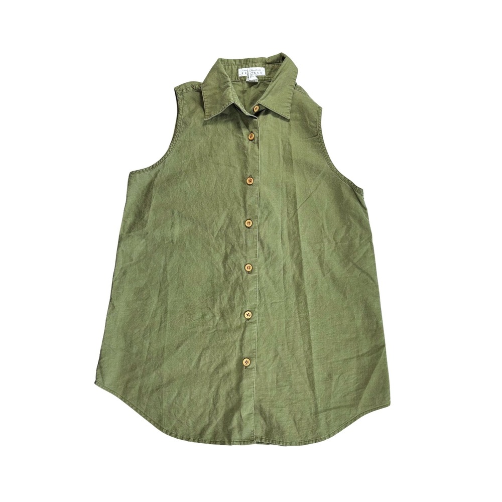 Vintage Express Compagnie Internationale Top Womens Medium Green Cotton Linen